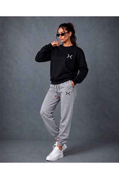 CLOTHES33 Zero Collar Sweat Suit 2-Piece Combination Winter Shardooned X Prin...