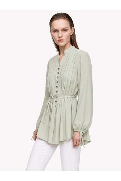 HAKKE Stylish Tunic with Button Front and Pleated Detail