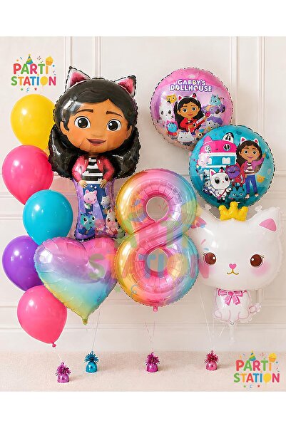 Parti Station Gabby Dollhouse Balloon Set 8 Years Old 11 Piece Birthday Ballo...
