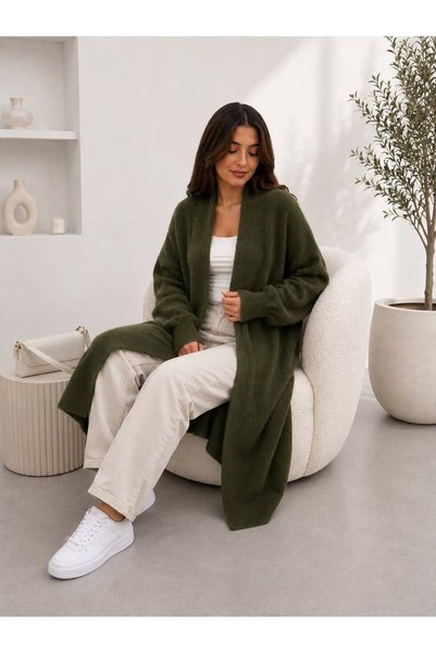 Sfg Life Moda Women's Shawl Collar Oversized Knitwear and Bearded Furry Cardigan