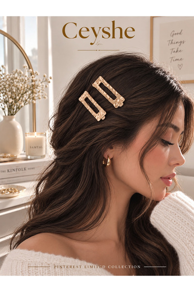 CeyShe Pinterest 2-Piece Shiny Gold Rectangular Wavy Imported Gold Plated Thi...