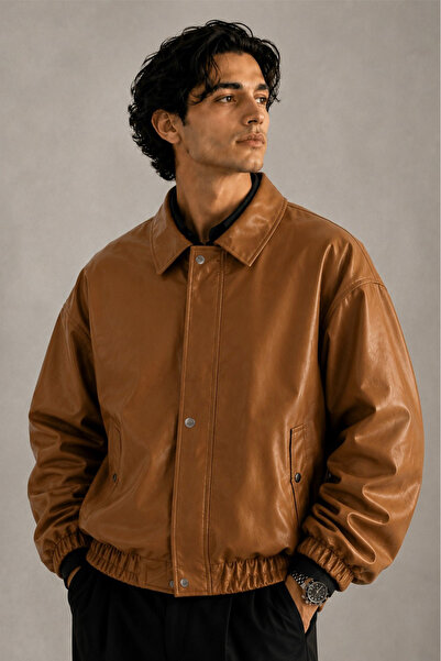 gm giyimarket New Season Men's Oversize Bomber Leather Jacket