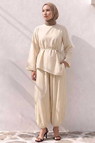 Salih Çelebi Asymmetric Voile Suit Y0161 - Stone