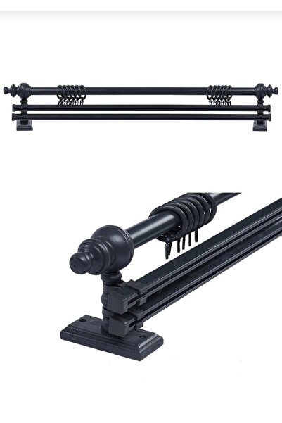 rustikstore ZE-SA RUSTİK Antrasit Çift Raylı Ahşap Rustik Perde Askısı Rustik...