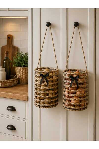 Egindra Wicker Weaving Rustic Look 2-Piece Mini Potato Onion Basket with a Ca...