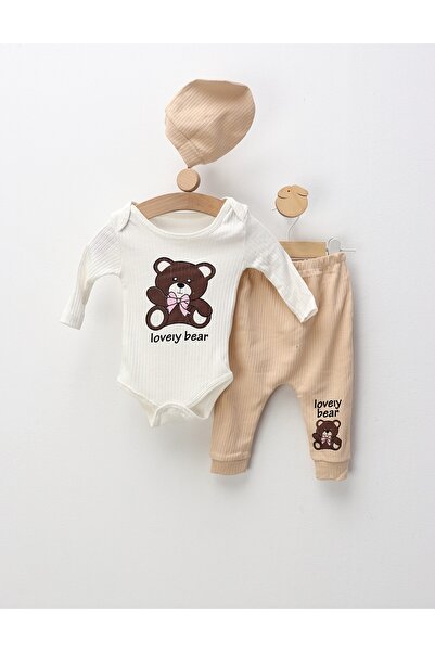 MiniKids Costumas 3 piese Lovely Bear, alb-crem