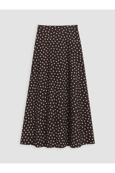 LC Waikiki Brown Polka Dot A-Line Skirt with Zipper at the Waist