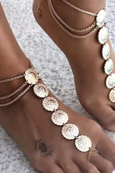VeeShop Bratara statement de glezna cu inel, cu 6 medalione florale - Auriu