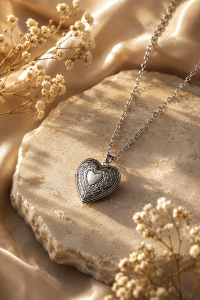 CAXBERN Steel Heart Openable Memory Couple Necklace Heart Pendant