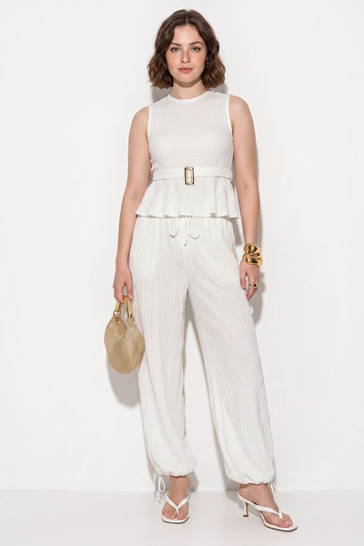 Generic Brand Women's Gold Accessorized Flounce Blouse with Shalwar Trousers ...