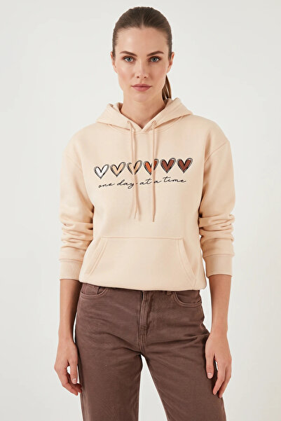 Generic Brand Women's Three Threaded Yarns Colorful Heart Printed Hooded Beig...