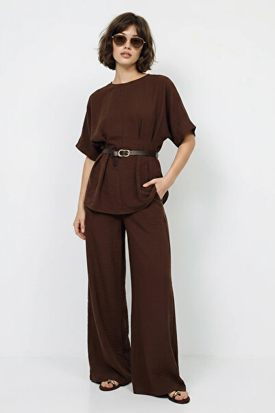 Efnaz style Women's Waist Belt Detailed Blouse Elastic Pocket Loose Trousers ...