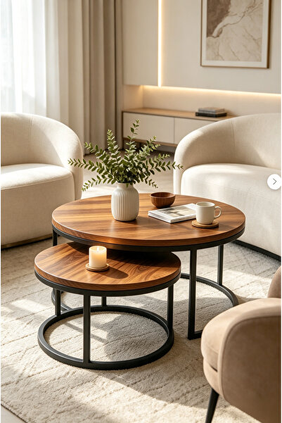 Shangxing Modern wooden center coffee table set (2 pieces), round center coff...