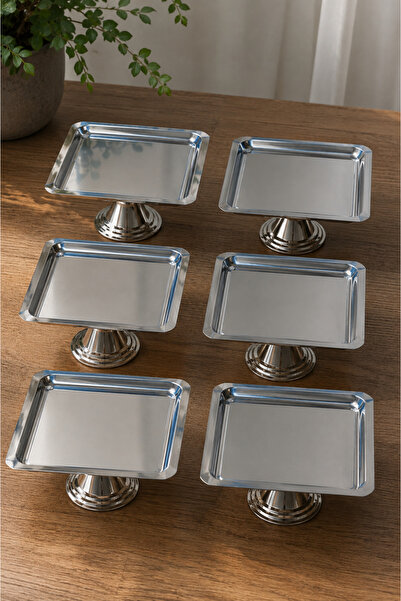 MGEStore 6-Piece Silver Color Metal Leg Decorative Presentation Tray Square S...
