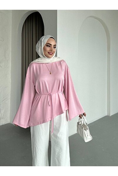 She Olive Oysho Kumaş Belden Bağlamalı Geniş Kollu Şık Kadın Tunik(36/44) uyumlu