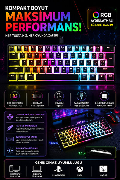 nextbuy Mekanik RGB Işıklı Kablolu Gaming Klavye Blue Switch Türkçe Q Klavye