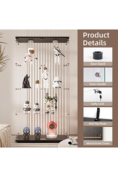 Beauty Beauty4U Glass Display Cabinet with LED Light, 4-Shelf Black Curio Cabinet | Double-Door Showcase with LED Light for Collectibles, Figures, Books, and Decor Display; Includes Anti-tip Hardware