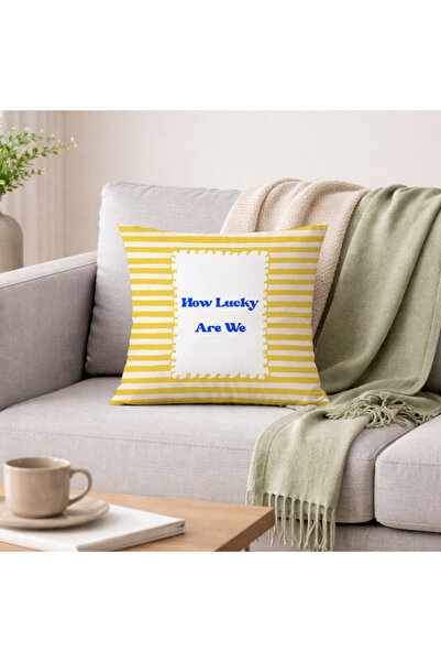 Evmila How Lucky Are We Yellow Striped Framed Decorative Throw Pillow Cover 4...