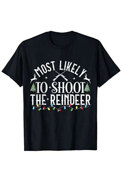 NOURAM Funny Christmas T Shirt 'Most Likely To Shoot The Reindeer' Black Shor...