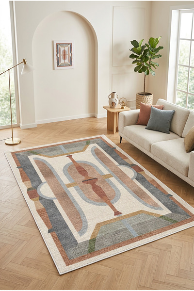 Decomia Home Dijital Kaymaz Yıkanabilir Modern Desenli Salon Halısı Mutfak Ha...