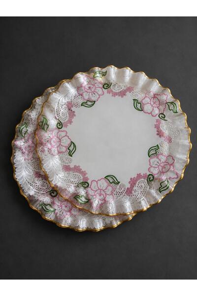 GÜRCÜGLASS Pink Lace 20 cm 6 Pcs Cake Plate