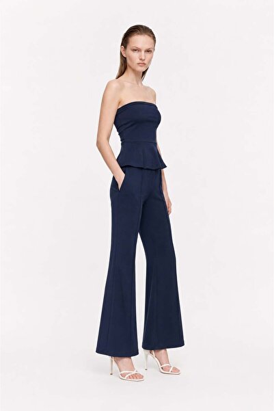 HAKKE Peplum Sleeveless Wide Leg Soft Touch Knitted Top and Bottom Set