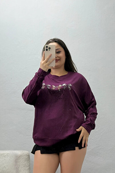 BELENDİR Women's Stone Detailed Modal Sweatshirt in Plum