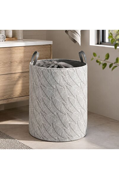 Zâna Casei Coș de rufe textil gri cu frunze 35x46cm