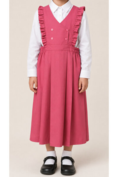 Rukn Ahlam Dark Pink School Apron with Ruffles and Front Pleats