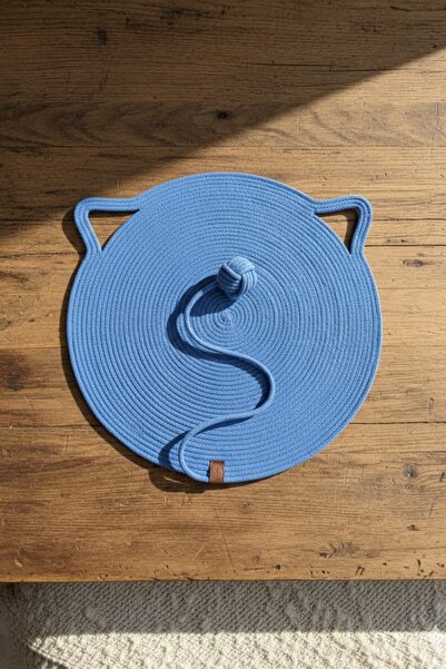 Reyo Pet Handmade Cat Scratching Mat with Toys, 100% Cotton Rope, Blue
