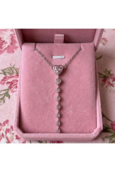 Heda Jewelry قلادة على شكل قلب وردي - قلادة نسائية أنيقة على شكل قلب وردي مود...