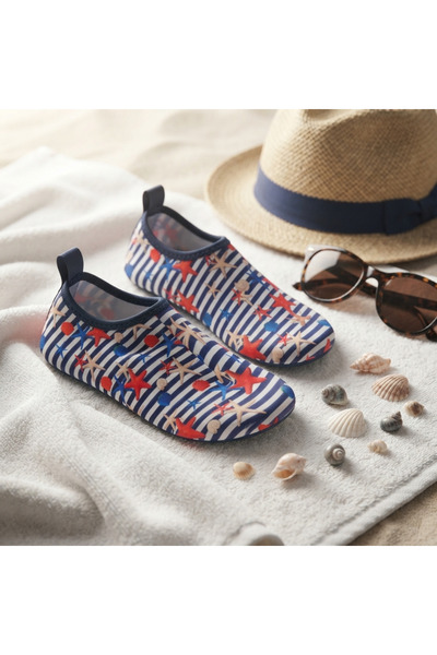 Parlak Deniz Yıldızı Desenli Kaymaz Tabanlı Deniz ve Havuz Ayakkabısı Aqua Shoes