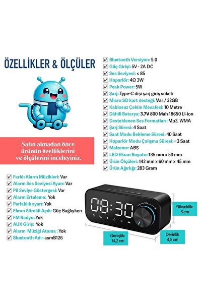 UpWay LED Işıklı Dijital Masa Saati – Bluetooth Hoparlör SD Kart Çift Alarm
