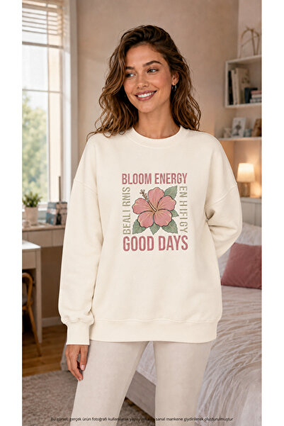 caddekombin Women's Bloom Energy Floral Printed Round Crew Neck Long Sleeve S...