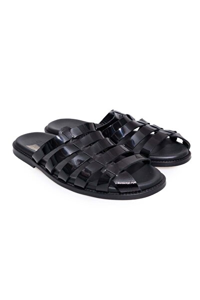 FRANCO CALVANI Black Color Laceless Genuine Leather Men's Slippers