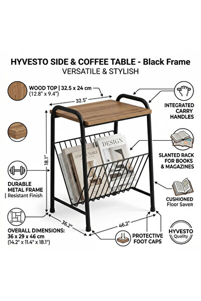 HYVESTO Masuta Auxiliara si Cafea HYVESTO, Cadru Metalic Rezistent, Blat din ...