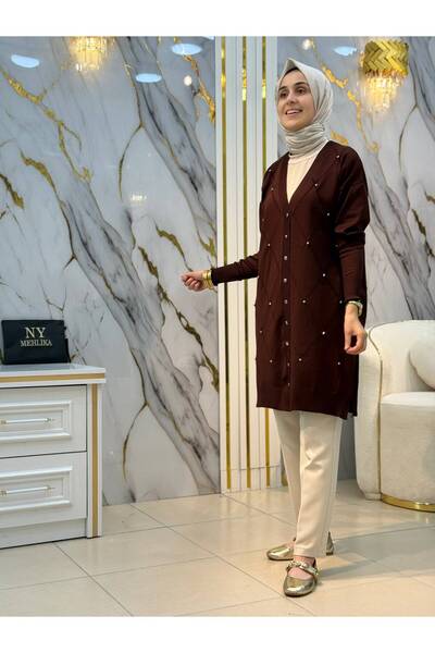 NY Mehlika Exclusive NY MEHLİKA ÖNÜ TAŞLI SOĞUK İPLİK HIRKA 3246