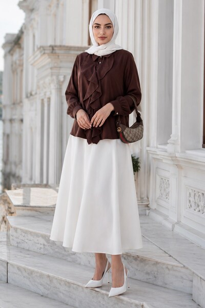 hafsamina Ruffled Front Shirt Brown Hm2949