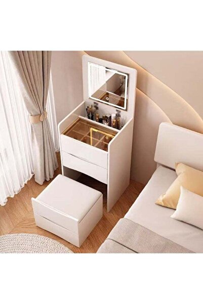 Generic Bedroom Makeup Table with LED Light & Storage Stool, Multi-Drawer Sto...