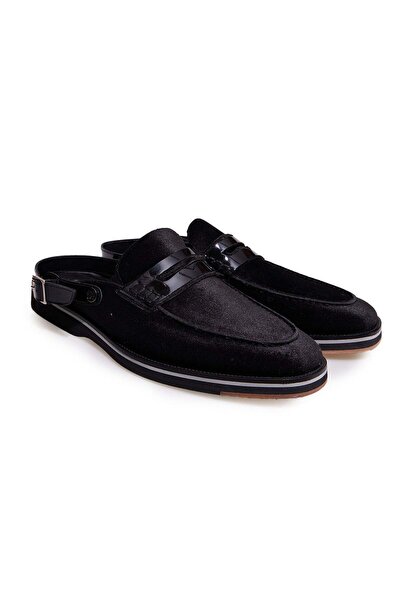 FRANCO CALVANI Black Color Laceless Genuine Velvet Men's Half Shoes