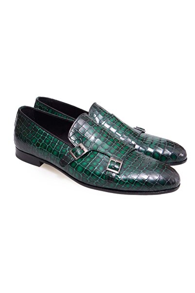 FRANCO CALVANI Green Color Laceless Genuine Leather Leather Sole Men's Shoes
