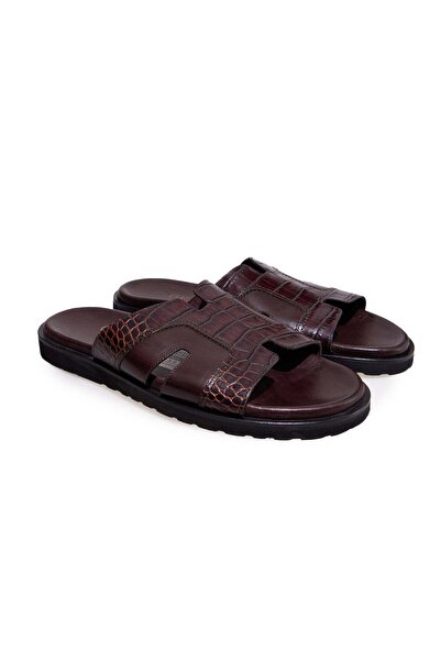FRANCO CALVANI Brown Genuine Leather Men's Slippers