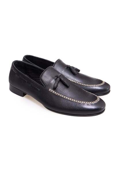 FRANCO CALVANI Black Color Laceless Genuine Leather Men's Shoes