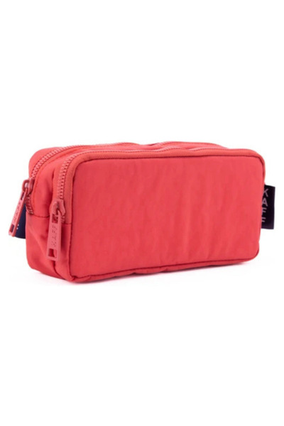Generic Brand New Season Coral Color Crinkle Fabric Double Compartment Pen Holder Pencil Case 01105