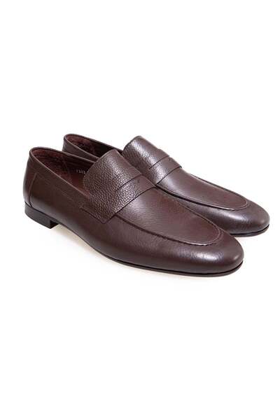 FRANCO CALVANI Brown Laceless Genuine Leather Men's Shoes