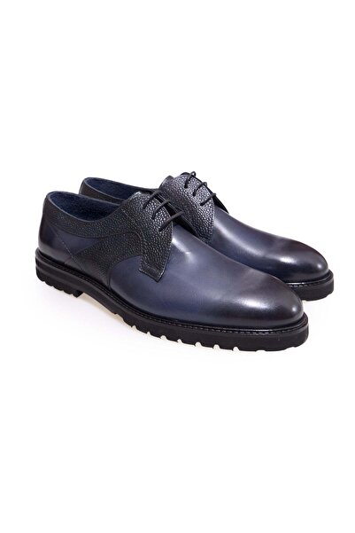FRANCO CALVANI Dark Blue Color Lace-Up Genuine Leather Men's Shoes