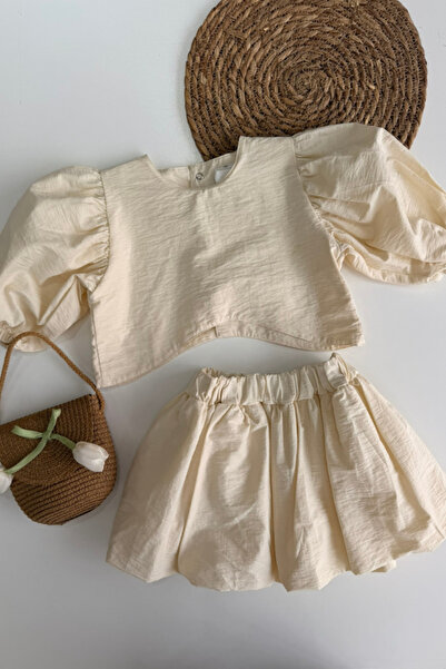 NOBLEKIDS Girl's Balloon Sleeve Blouse and Skirt Set Cream
