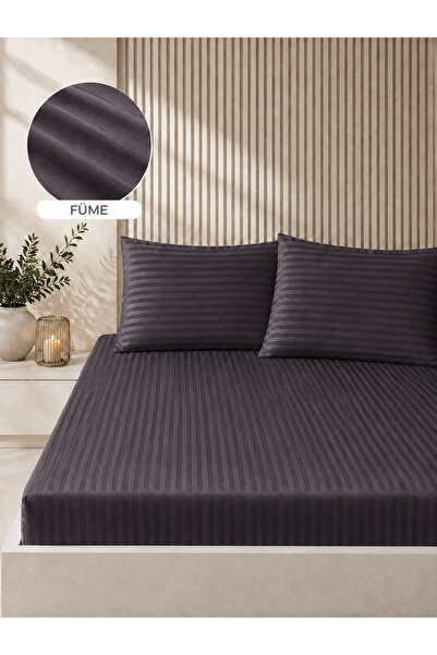 Bella Home طقم ملاءات ساتان مخططة مقاس 160×200 |   ملمس ناعم |   أنيق ومريح