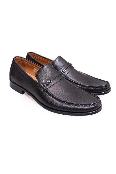 FRANCO CALVANI Black Color Laceless Genuine Leather Men's Shoes
