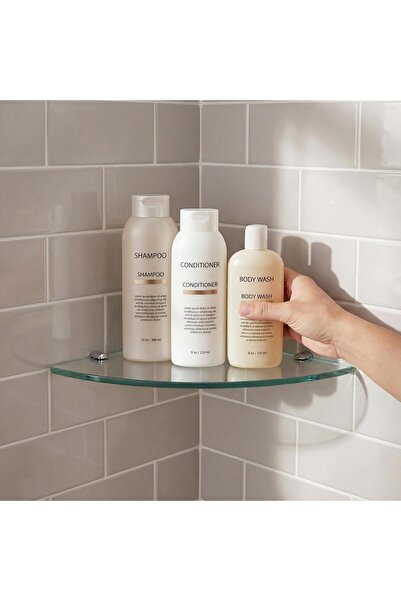 SS TECH 3-Pack Glass Corner Shelves: Thick Floating Wall Mount Set | 0.3"Thic...